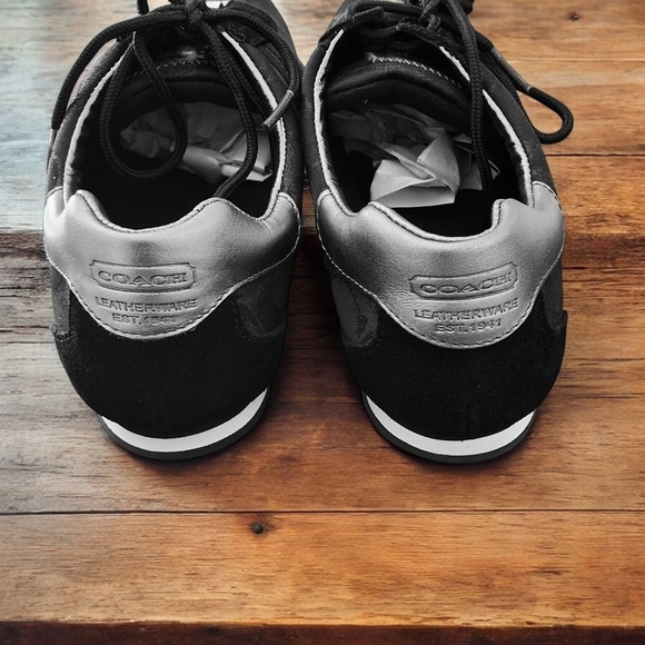 Coach Katelyn Black Silver Signature Jacquard Leather Low Top Sneakers - 9.5 EUC - Picture 9 of 12